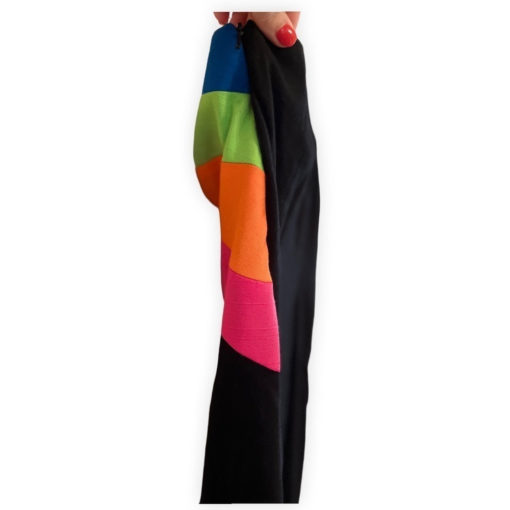 Vintage Y2K Dress One Shoulder Geometrie Black Neon Rainbow Stripes 6/M BodyCon - Picture 3 of 5
